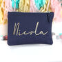 Personalised Navy Pouch With Gold Lettering, thumbnail 1 of 1