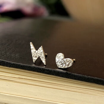 Sterling Silver Heart And Lightning Bolt Mismatched Earrings, 3 of 12