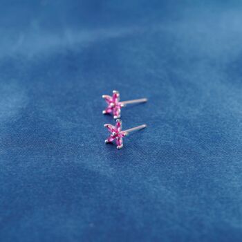July Ruby Birthstone Flower Stud Earrings, 3 of 7