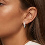 Women's Sterling Silver Small Pavé Hoop Earrings, thumbnail 2 of 3