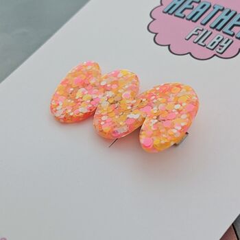 Summer Orange Glitter Resin Hair Clip / Festival Fashion Barrette / Bright Citrus Tangerine Slide / Holiday Styling Hair Accessory, 4 of 4