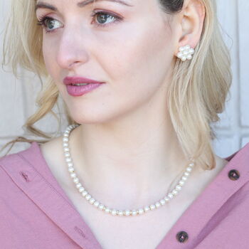 White Round Pearl Bridesmaid Statement Necklace And Earring Set, 2 of 6