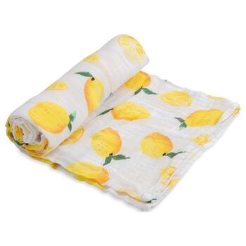 Muslin Swaddle Baby Blanket Lemon Newborn Gift, 2 of 11