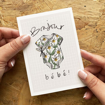 Bonjour Bebe New Baby Card Gender Neutral, 2 of 3