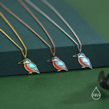 Sterling Silver Enamel Kingfisher Necklace, 6 of 12