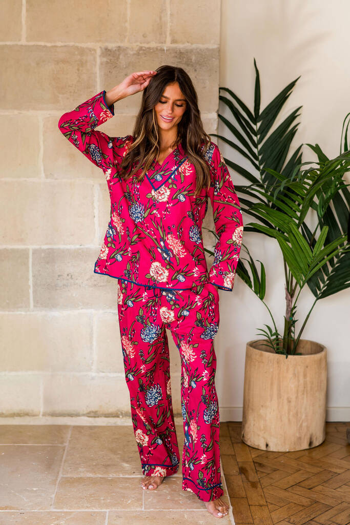 Indian Cotton Fuchsia Print Pyjama Set, 1 of 5