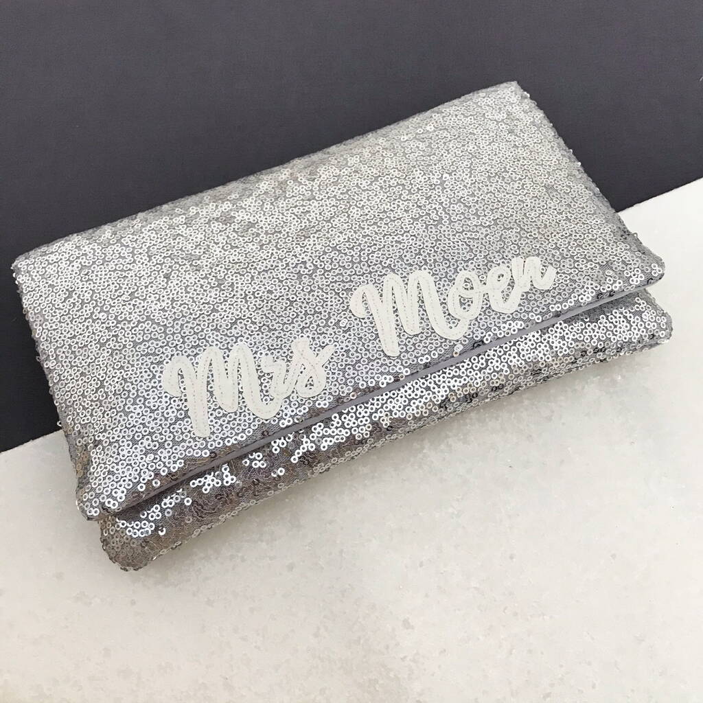 Silver Sequin Personalised Mrs Clutch, 1 of 6