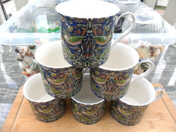 Set Of Six Palace Mugs In Blue Strawberry Thief Design, 10 of 12