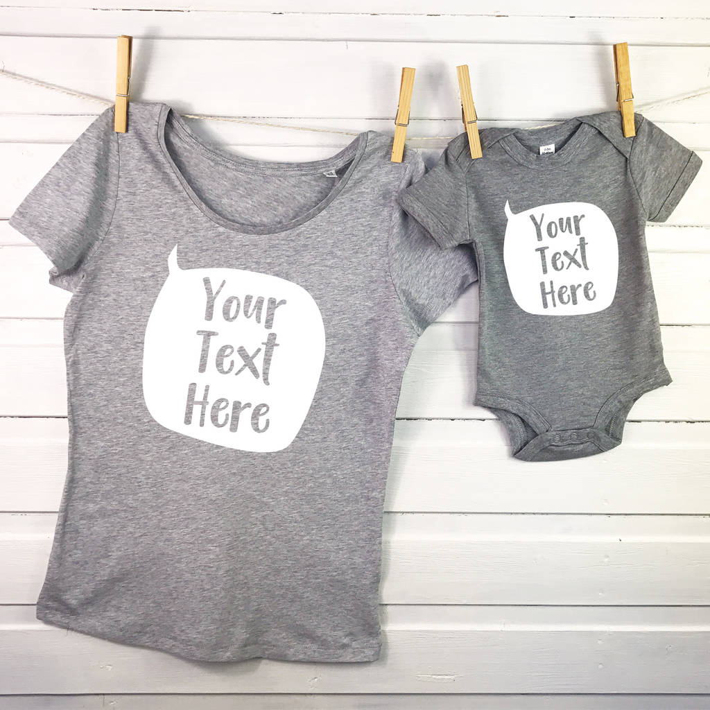 Personalised Speech Bubble Mother And Baby T Shirt Set, 1 of 3