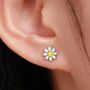 Enamel Daisy Flower Stud Earrings In Sterling Silver, thumbnail 1 of 12