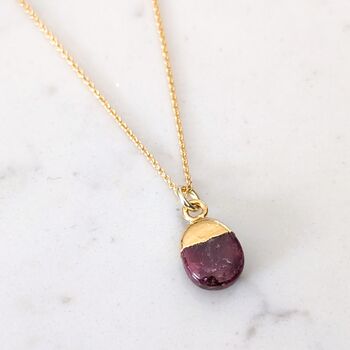 July Birthstone Tumblestone Necklace, Ruby, Gold Plated, 4 of 6