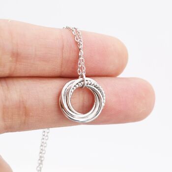 Sterling Silver Five Entwined Ring Pendant Necklace, 6 of 12