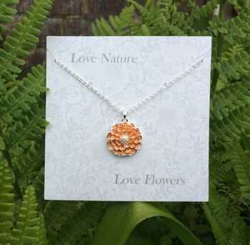 Marigold Flower Pendant Necklace, 3 of 4