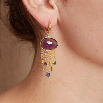 Amethyst Topaz Gold Plated Silver Chain Dangly Earrings, 4 of 9