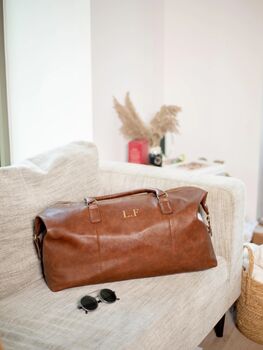 Personalised Leather Look Nuhide Pu Leather Weekender, 3 of 7