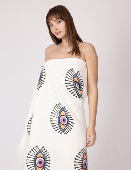 White With Orange Eye Organic Cotton Peshtemal Towel, 4 of 7