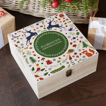 Personalised Festive Woodland Green Christmas Eve Box, 2 of 7