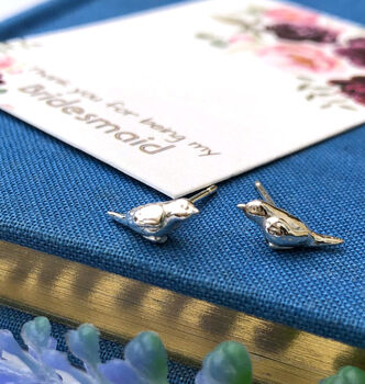 Sterling Silver Mini Robin Christmas Bird Earrings, 2 of 12