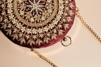 Mahiya Round Maroon Velvet Clutch, 9 of 9