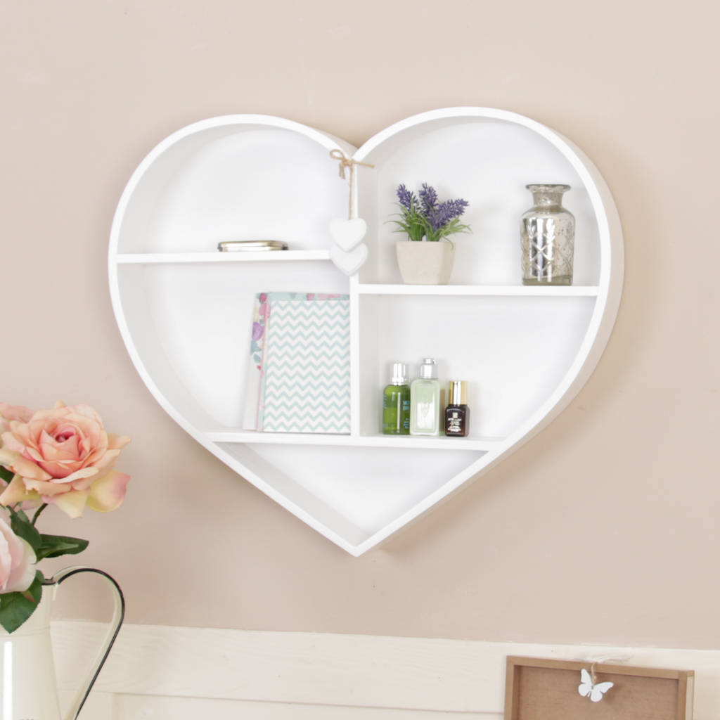 white wooden heart shaped wall shelf by dibor