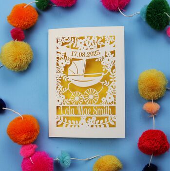 Papercut Vintage Pram Baby Card, 4 of 12