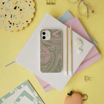 Green And Pink Marble Biodegradable Phone Case, 7 of 8