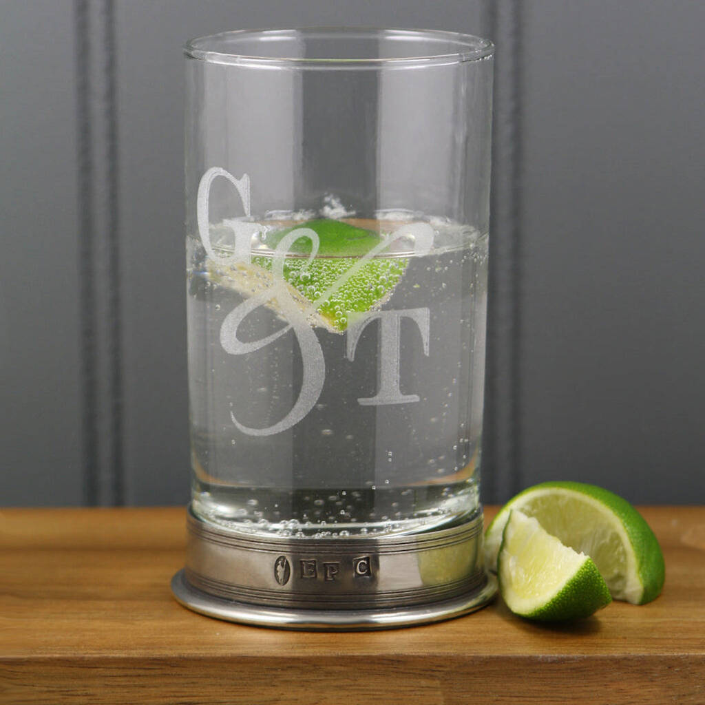 G And T Engraved Gin Glass With Pewter Base, 1 of 6