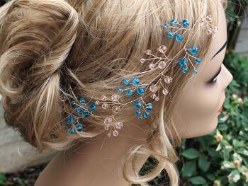 Blue And Blush Pink Crystal Bridal Hair Vine, 9 of 9
