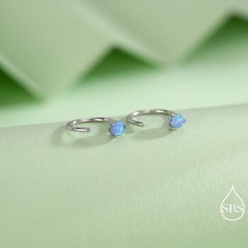 Minimalist Opal Huggie Hoop Threader Earrings In Sterling Silver, 3 of 12