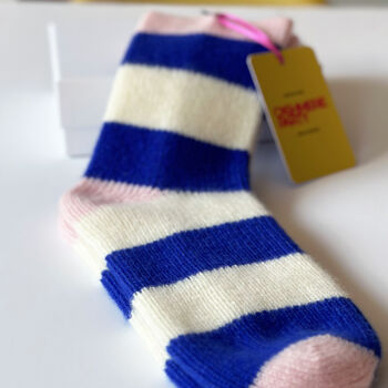 100% Cashmere Bold Blue Stripe Socks, 7 of 10