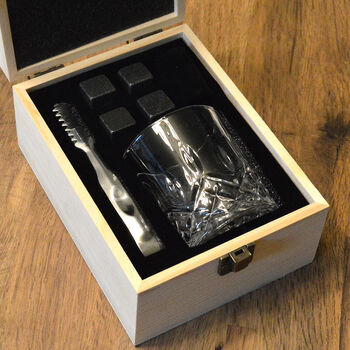 Personalised Whisky Stones Set With Glass In Wooden Box, 2 of 4