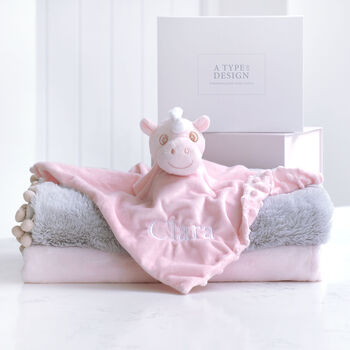 Personalised White Baby Gown And Unicorn Comforter Set, 3 of 12
