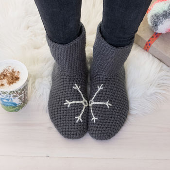 Snowflake Slipper Socks In Chunky Crochet, 2 of 12