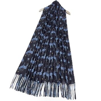 Reindeer In Moonlight Wool Blend Tassel Scarf, 3 of 6