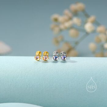 Sterling Silver Tiny Moonstone Internally Threaded Earrings, 3 of 12