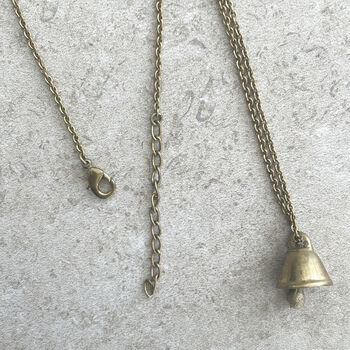 Fair Trade Handmade Brass Bell Pendant Necklace, 7 of 12
