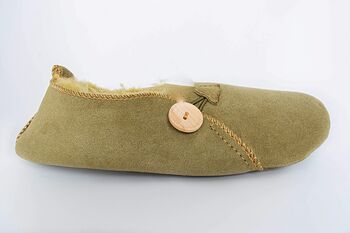 Sheepskin Slippers Olive 100% Real Fur Hand Crafted, 3 of 7