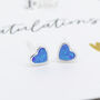 Mini Sterling Silver Blue Opal Heart Stud Earrings, thumbnail 4 of 9