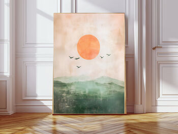 Set Of Two Japanese Sun Landscape Art Prints, 3 of 3