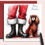 Ruby Cavalier King Charles Spaniel Dog Christmas Card. With Father Christmas, thumbnail 1 of 2