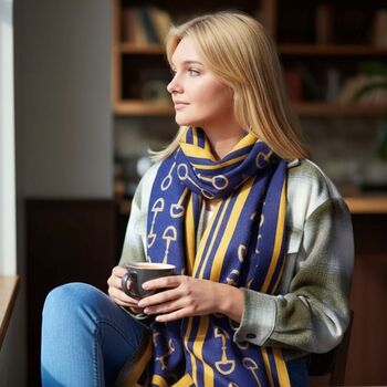 Equestrian Snaffle Bit Print Scarf | Navy Blue And Yellow, 4 of 10