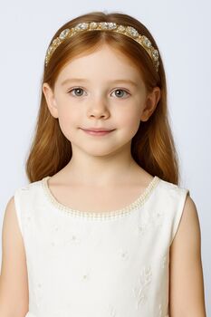 Hope ~ Gold + Ivory Headband Comes With A Pink Satin Drawstring Bag // Ages Three To Adult, 2 of 5