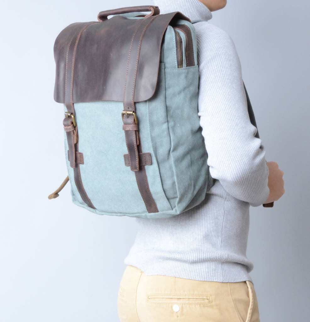 personalised canvas and leather backpack by eazo | notonthehighstreet.com