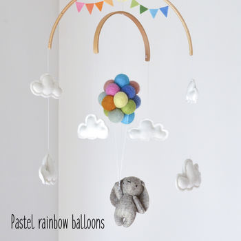 Bunny Flying With Rainbow Balloons Nursery Mobile, 6 of 11