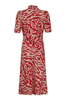 1940s Style Party Dress In Ruby Stork Print Crepe, 3 of 3