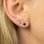 Sterling Silver Moon And Star Stud Earrings, thumbnail 1 of 8