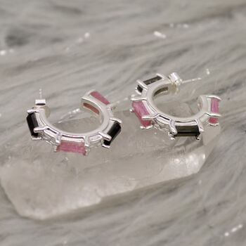 Pink, Black Tourmaline Silver Earrings, 2 of 8