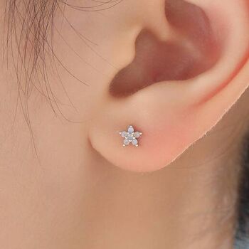 Tiny Opal Blue Forget Me Not Cz Stud Earrings In Sterling Silver, 7 of 11