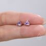 Genuine Amethyst Trillion Cut Stud Earrings In Sterling Silver, thumbnail 4 of 12