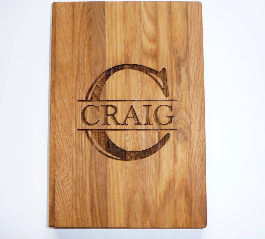 traditional monogram personalized oak cutting board by natural gift